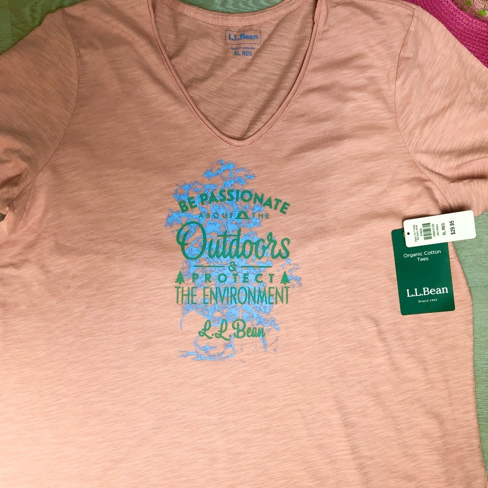 NWT LLBean Soft Comfortable Organic Cotton Coral Tee Size XLARGE